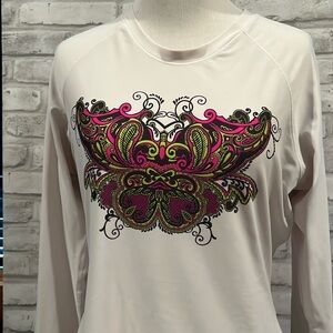 Athleta long sleeve nylon spandex pale gray top butterfly floral design M shirt